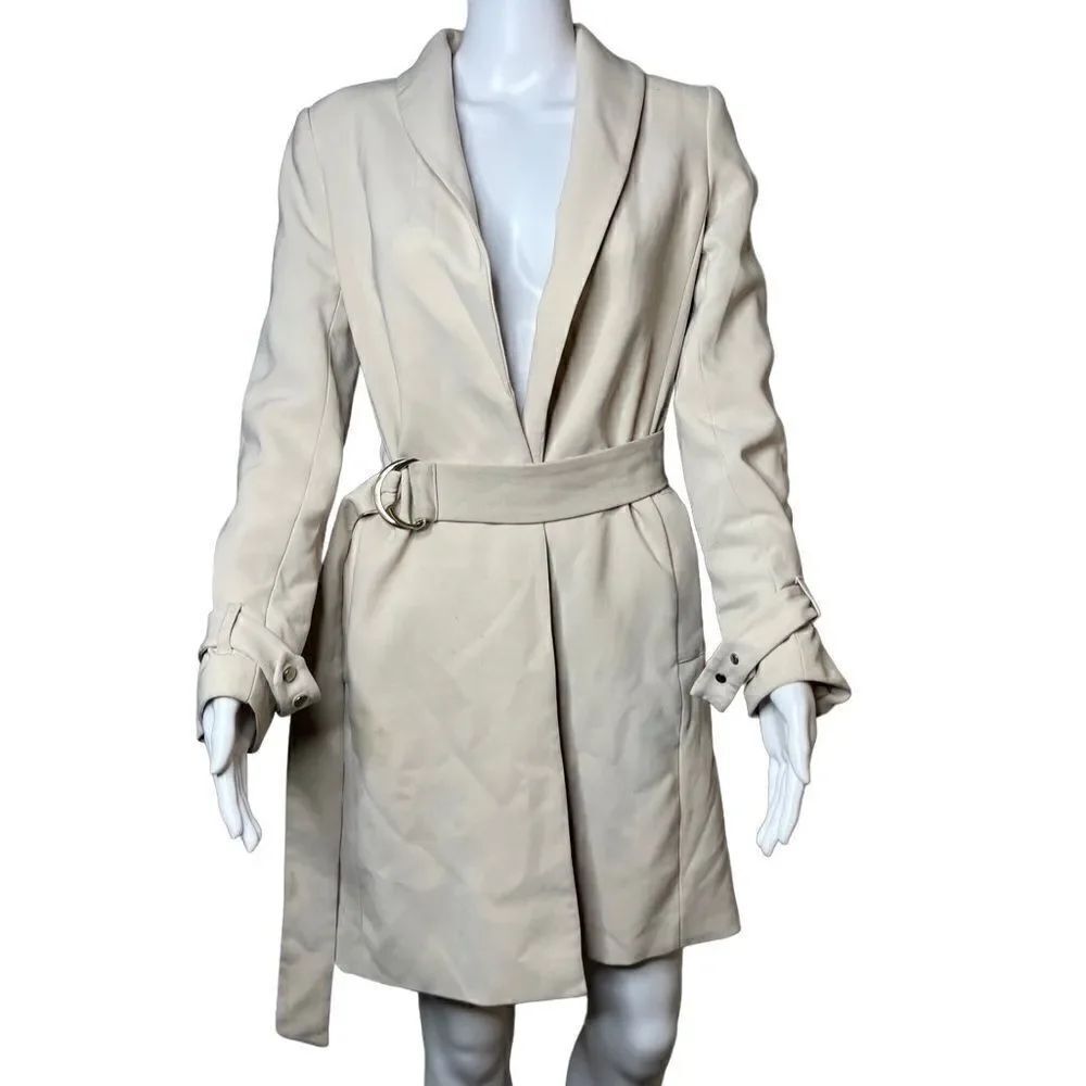 H&M Long Belted Trench Coat Cream Size 0